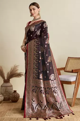 soft litchi art silk banarasi art silk jacquard saree (str-rajgharana-01-maroon)