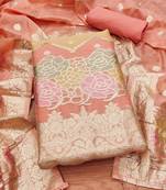 peach zari woven banarasi dress materials