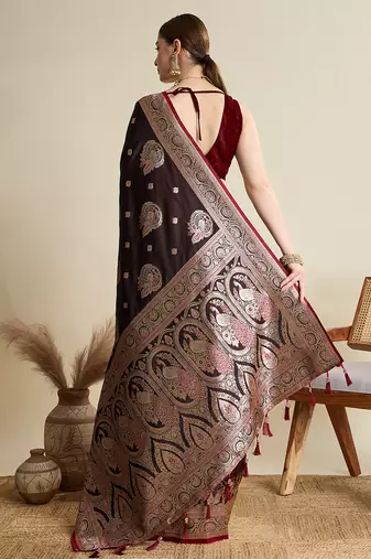 soft litchi art silk banarasi art silk jacquard saree (str-rajgharana-01-maroon)