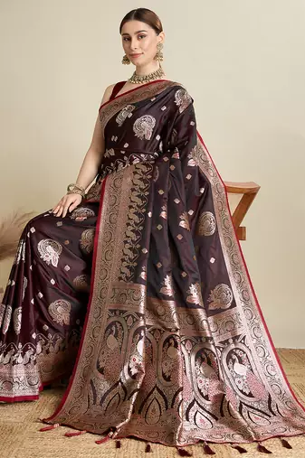 soft litchi art silk banarasi art silk jacquard saree (str-rajgharana-01-maroon)