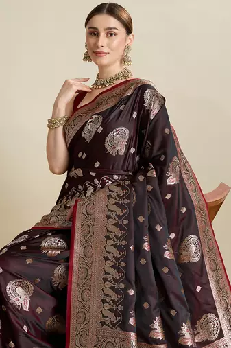 soft litchi art silk banarasi art silk jacquard saree (str-rajgharana-01-maroon)