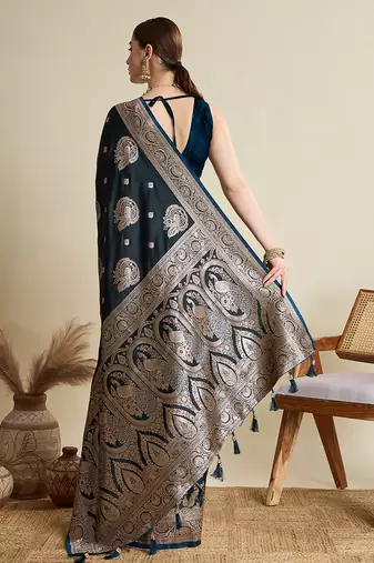soft litchi art silk banarasi art silk jacquard saree (str-rajgharana-01-navy)