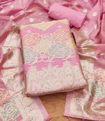 pink zari woven banarasi dress materials