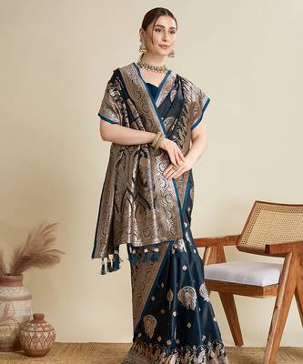 soft litchi art silk banarasi art silk jacquard saree (str-rajgharana-01-navy) 4