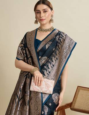 soft litchi art silk banarasi art silk jacquard saree (str-rajgharana-01-navy) 5