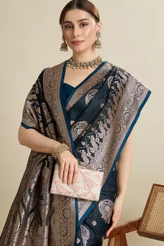 soft litchi art silk banarasi art silk jacquard saree (str-rajgharana-01-navy)