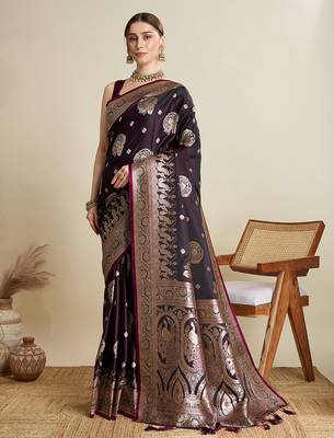 soft litchi art silk banarasi art silk jacquard saree (str-rajgharana-01-wine) 1