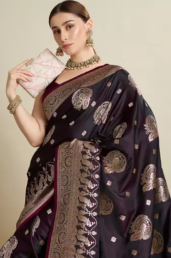 soft litchi art silk banarasi art silk jacquard saree (str-rajgharana-01-wine)