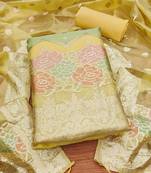 yellow zari woven banarasi dress materials