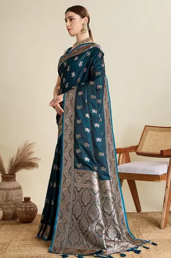 soft litchi art silk banarasi art silk jacquard saree (str-rajgharana-02-firozi)