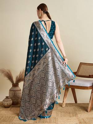soft litchi art silk banarasi art silk jacquard saree (str-rajgharana-02-firozi) 3