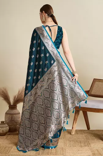 soft litchi art silk banarasi art silk jacquard saree (str-rajgharana-02-firozi)