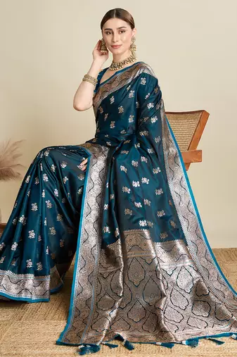 soft litchi art silk banarasi art silk jacquard saree (str-rajgharana-02-firozi)