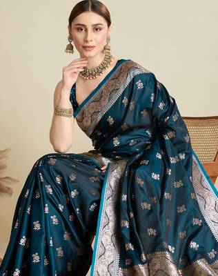 soft litchi art silk banarasi art silk jacquard saree (str-rajgharana-02-firozi) 5