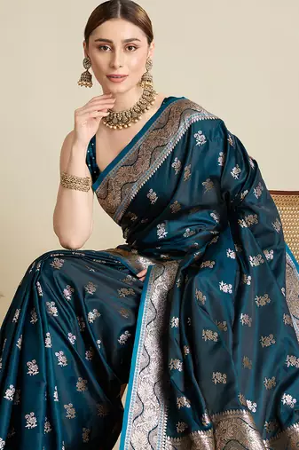 soft litchi art silk banarasi art silk jacquard saree (str-rajgharana-02-firozi)