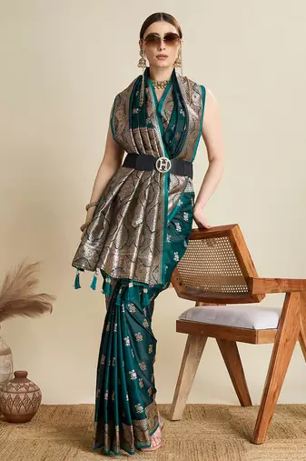 soft litchi art silk banarasi art silk jacquard saree (str-rajgharana-02-green)