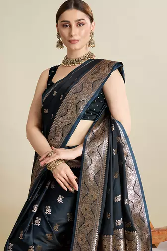 soft litchi art silk banarasi art silk jacquard saree (str-rajgharana-02-navy)