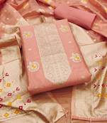 peach zari woven banarasi dress materials
