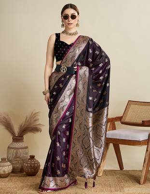 soft litchi art silk banarasi art silk jacquard saree (str-rajgharana-02-wine) 4