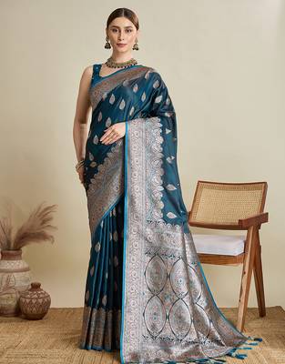 soft litchi art silk banarasi art silk jacquard saree (str-rajgharana-03-firozi) 1