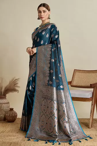 soft litchi art silk banarasi art silk jacquard saree (str-rajgharana-03-firozi)