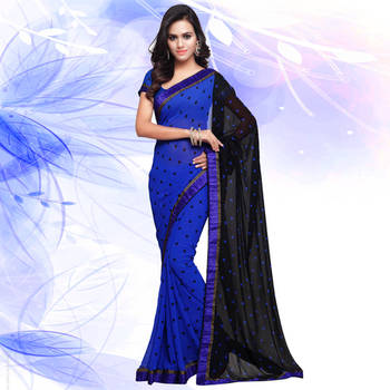 Blue  printed georgette saree with blouse 1