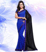 Blue  printed georgette saree with blouse