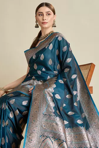 soft litchi art silk banarasi art silk jacquard saree (str-rajgharana-03-firozi)