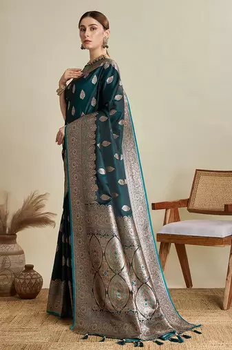 soft litchi art silk banarasi art silk jacquard saree (str-rajgharana-03-green)