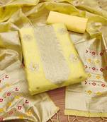 yellow zari woven banarasi dress materials