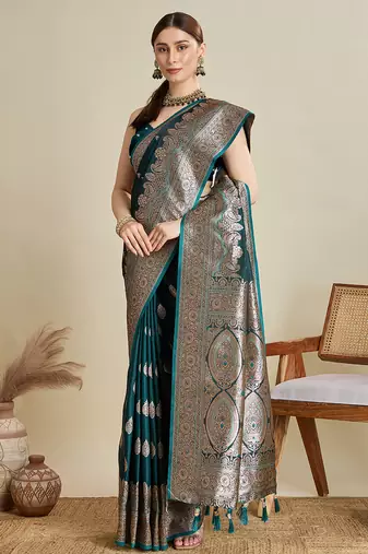 soft litchi art silk banarasi art silk jacquard saree (str-rajgharana-03-green)