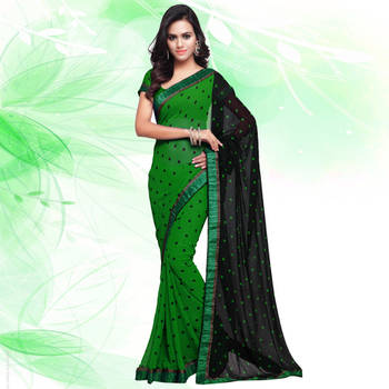 Green printed georgette saree with blouse 1