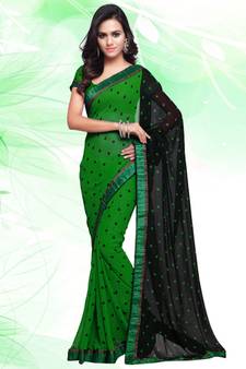 Green printed georgette saree with blouse