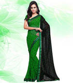 Green printed georgette saree with blouse