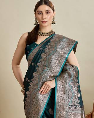 soft litchi art silk banarasi art silk jacquard saree (str-rajgharana-03-green) 5