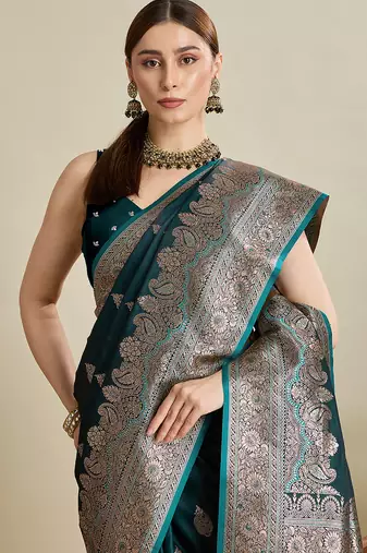 soft litchi art silk banarasi art silk jacquard saree (str-rajgharana-03-green)