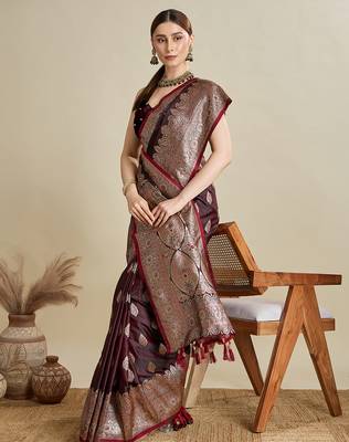 soft litchi art silk banarasi art silk jacquard saree (str-rajgharana-03-maroon) 4