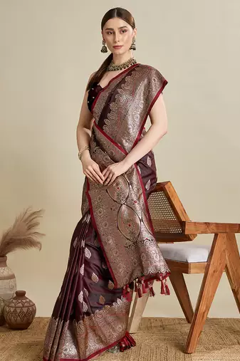 soft litchi art silk banarasi art silk jacquard saree (str-rajgharana-03-maroon)