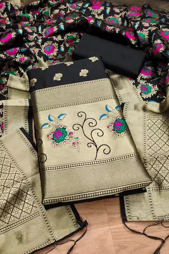 black zari woven banarasi dress materials