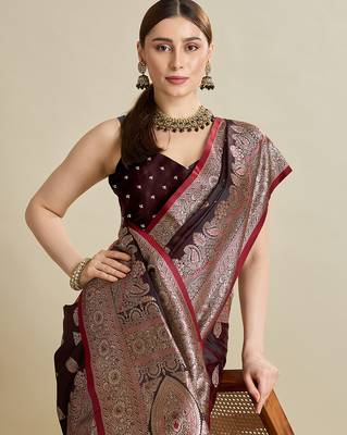soft litchi art silk banarasi art silk jacquard saree (str-rajgharana-03-maroon) 5