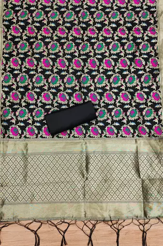 black zari woven banarasi dress materials