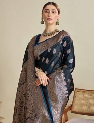 soft litchi art silk banarasi art silk jacquard saree (str-rajgharana-03-navy) 5