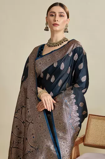 soft litchi art silk banarasi art silk jacquard saree (str-rajgharana-03-navy)