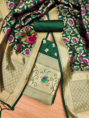 green zari woven banarasi dress materials 2