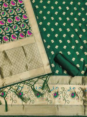 green zari woven banarasi dress materials 3