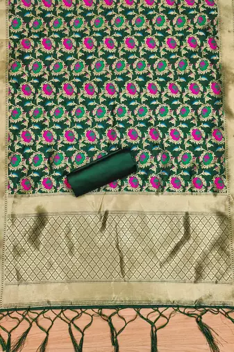 green zari woven banarasi dress materials