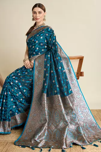soft litchi art silk banarasi art silk jacquard saree (str-rajgharana-04-firozi)