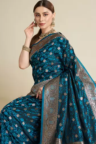 soft litchi art silk banarasi art silk jacquard saree (str-rajgharana-04-firozi)