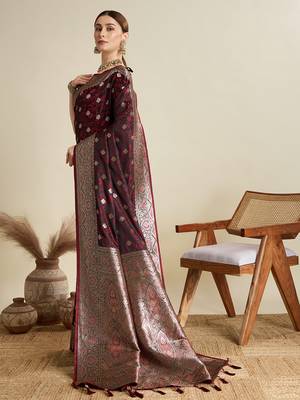 soft litchi art silk banarasi art silk jacquard saree (str-rajgharana-04-maroon) 2
