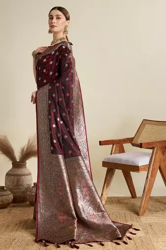 soft litchi art silk banarasi art silk jacquard saree (str-rajgharana-04-maroon)